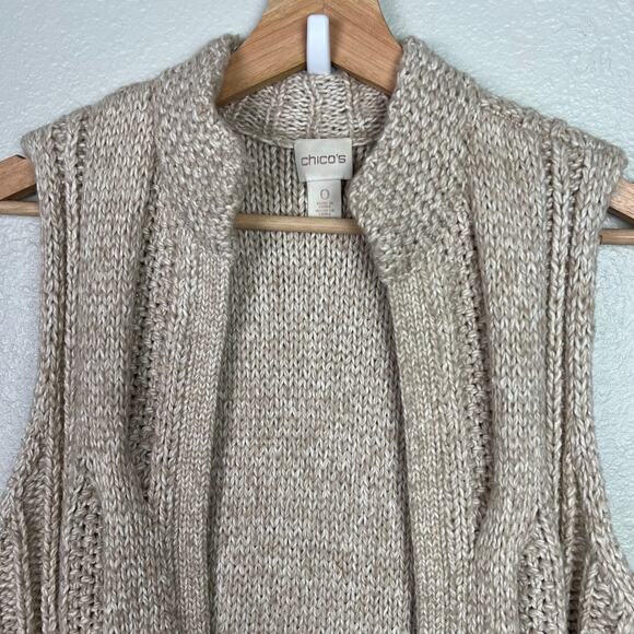 Chico's Beige Long Fringe Open Front Midi Sweater Vest Size 0 (U.S. Small) Boho - Picture 2 of 6